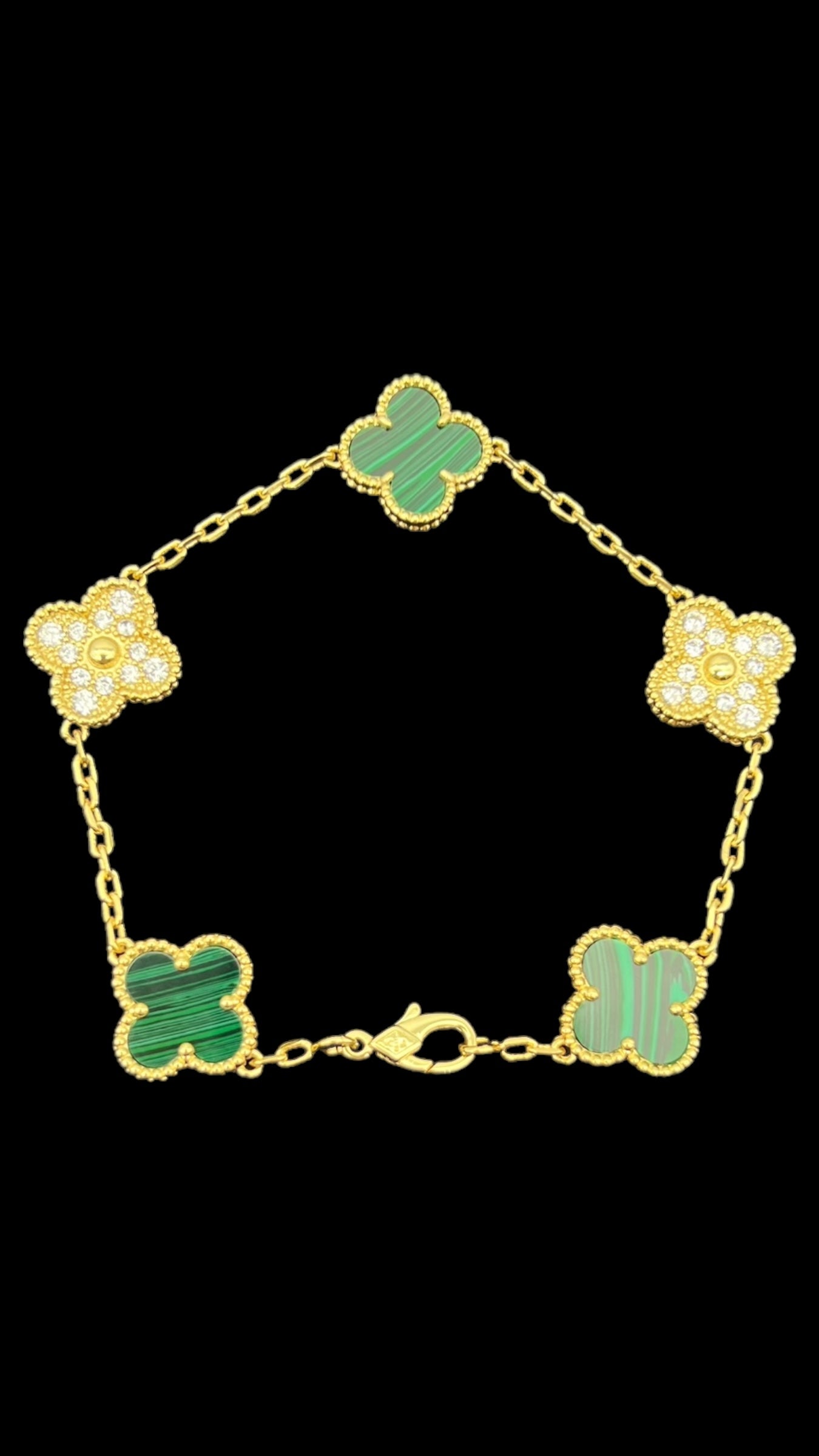 Pulsera Van Cleef 5 Motif Green & Diamonds Yellow Gold
