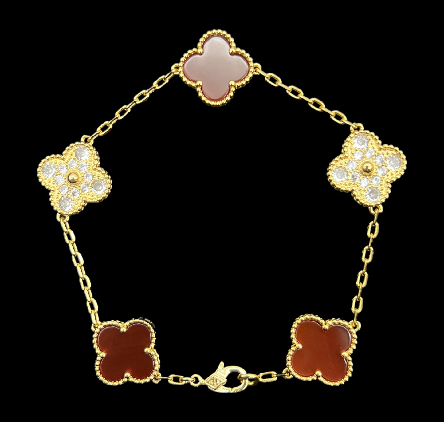Pulsera Van Cleef 5 Motif Red & Diamonds Yellow Gold