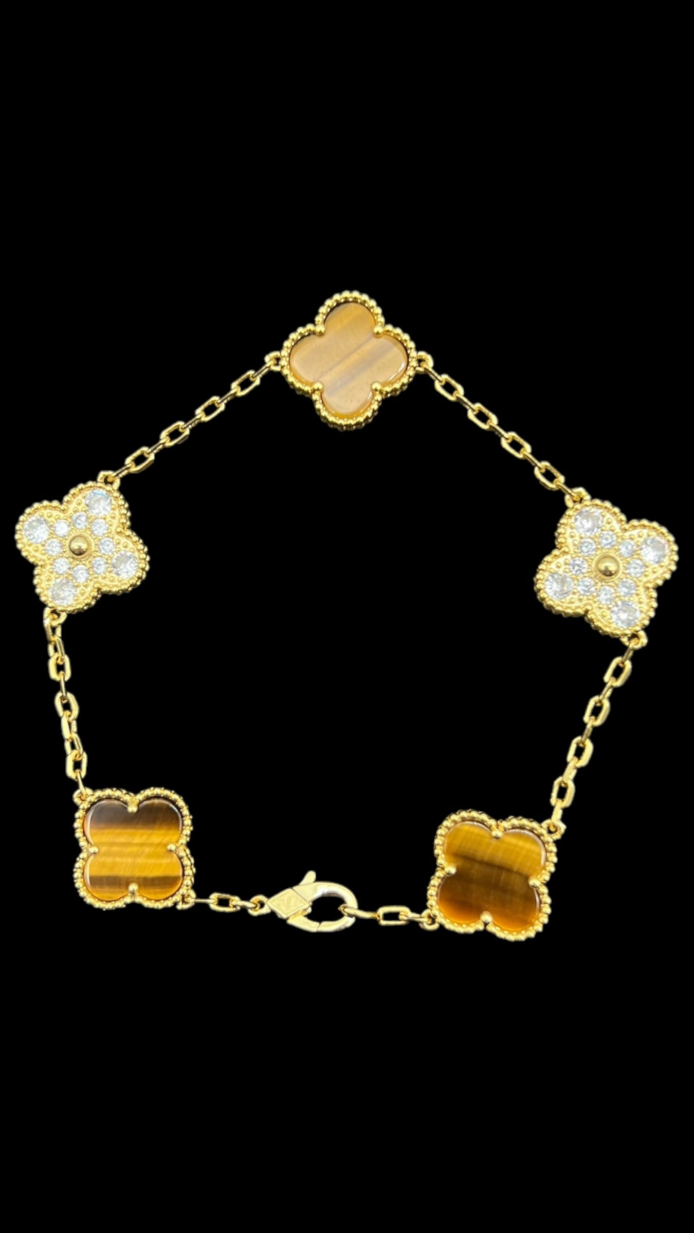 Pulsera Van Cleef 5 Motif Tiger Eye & Diamonds Yellow Gold