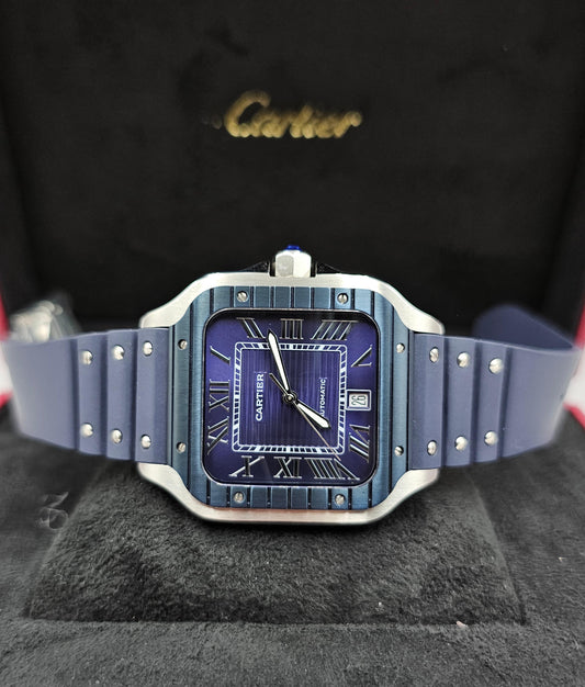 Cartier Santos PVD Blue Rubber Strap